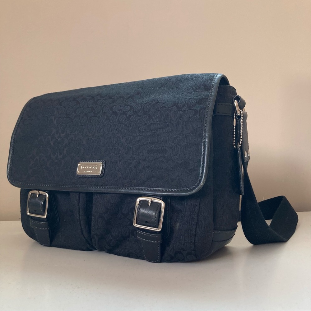 Coach Signature C Jacquard Voyager Shoulder Messenger Bag Black